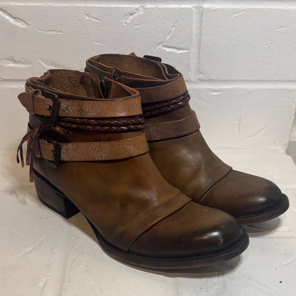 Freebird by Steven Simba Bootie in Cognac Leather Boho Western Side Zip